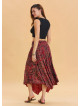 Red Patterned Bohemian Skirt with Gipe Detail and Tied Waist 4507